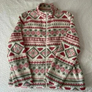 Alfred Dunner geometric pattern pink and green fleece jacket medium